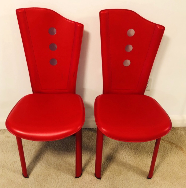 Set of 5 Red Leather Dinning Room Chairs Modernism